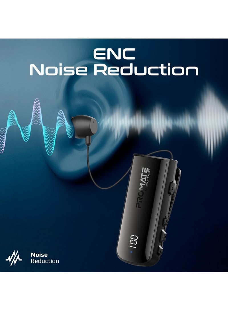 Bluetooth Mono Wireless Earpiece with 22hr Playtime, Crystal Clear Calls, LED Display, Multi-Device Connectivity, Bluetooth v5.3 Tech, retractable cable, IPX7 Water-Resistance, and Built-In Controls for Home, Office, MonoFlix-BT Black