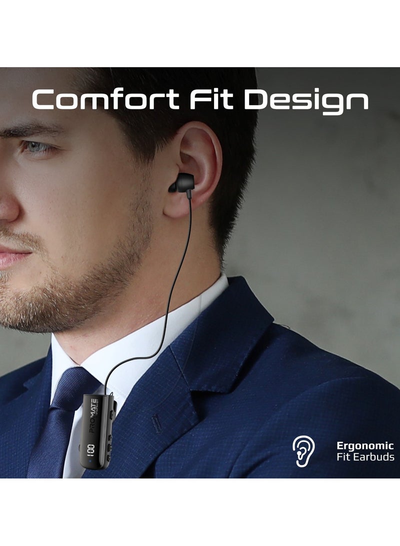 Bluetooth Mono Wireless Earpiece with 22hr Playtime, Crystal Clear Calls, LED Display, Multi-Device Connectivity, Bluetooth v5.3 Tech, retractable cable, IPX7 Water-Resistance, and Built-In Controls for Home, Office, MonoFlix-BT Black