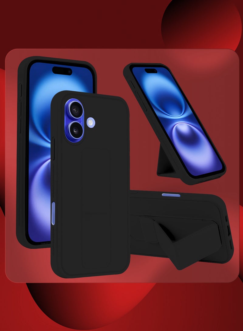 (for Apple iPhone 16 Plus) 2Packs, Case Cover PU Leather Back Cover with Stand Function and Finger Grip, Shockproof Screen Protector Black-2