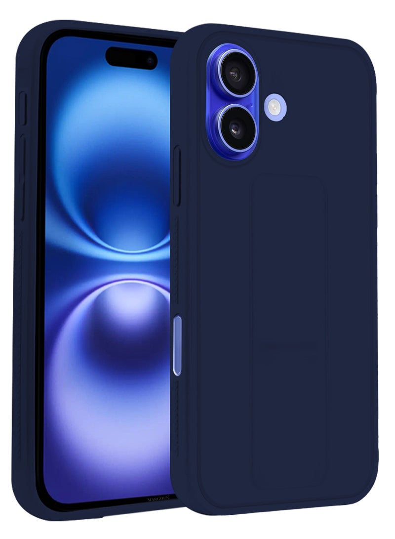 MARGOUN (for Apple iPhone 16 Plus) Case Premium PU Leather Back Cover with Stand Function Shockproof and Anti Scratch Case Cover with Finger Grip Dark Blue-1  - Image 2