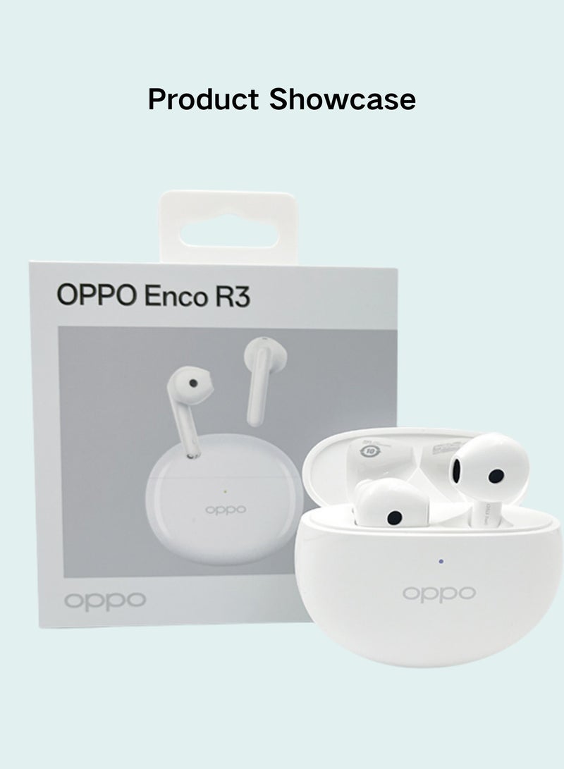 OPPO - Enco R3 True Wireless Earbuds - Semi-In-Ear Design, AI Noise Cancellation, 35-Hour Battery Life, Bluetooth 5.3 White - Image 1