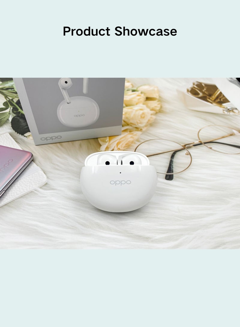 OPPO - Enco R3 True Wireless Earbuds - Semi-In-Ear Design, AI Noise Cancellation, 35-Hour Battery Life, Bluetooth 5.3 White - Image 1