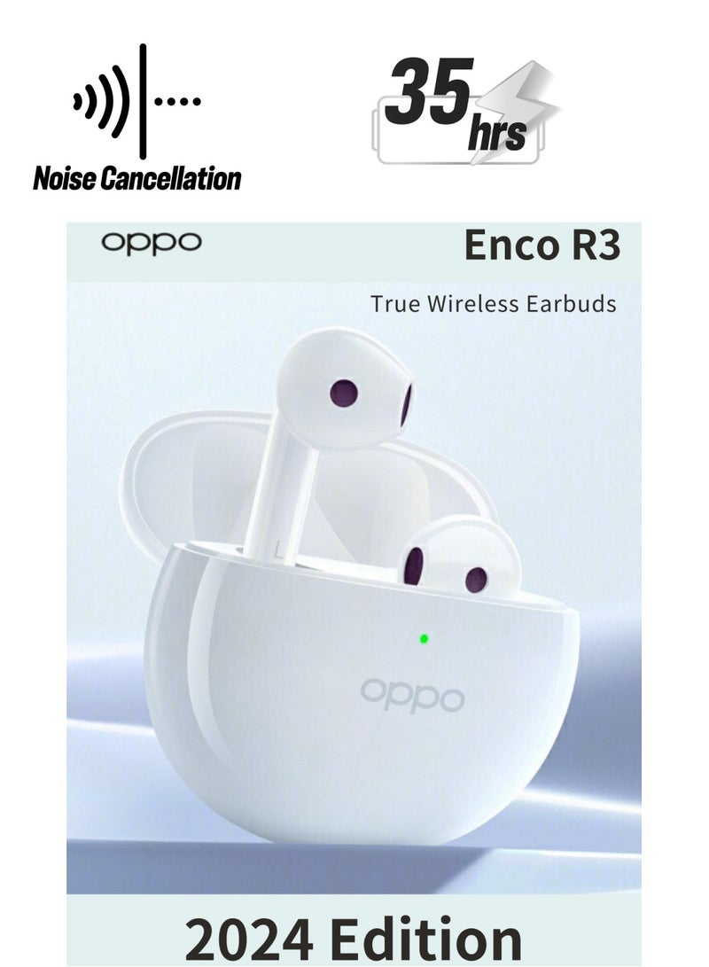 OPPO - Enco R3 True Wireless Earbuds - Semi-In-Ear Design, AI Noise Cancellation, 35-Hour Battery Life, Bluetooth 5.3 White - Image 1
