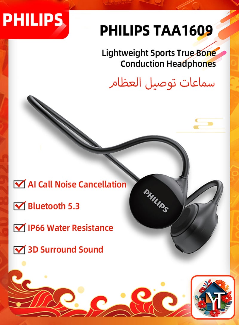 Philips Taa1609 Bone Conduction Bluetooth Earphones, 5-Hour Playback, Sweat Resistant Design Black  - Image 1