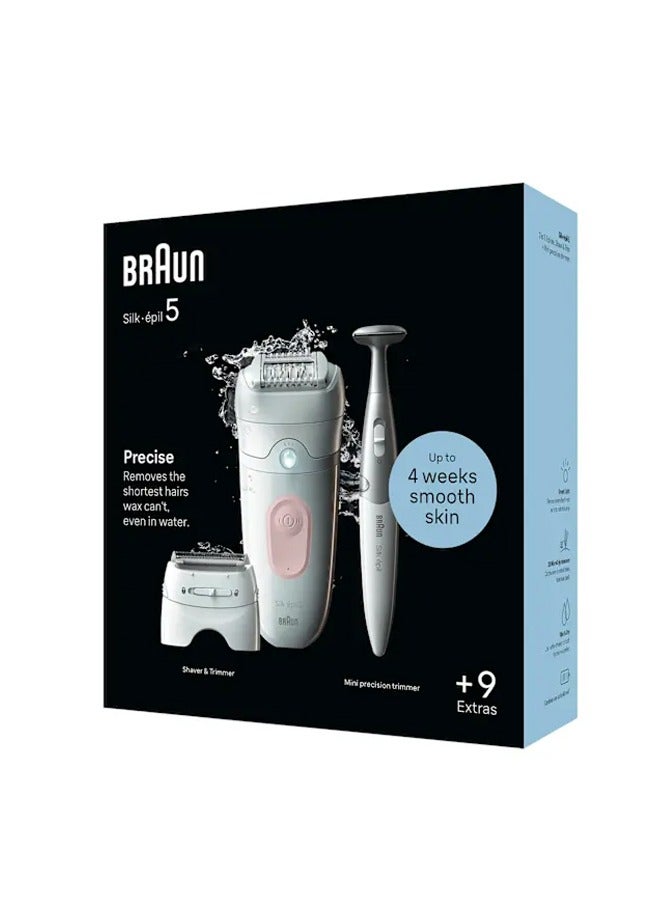 BRAUN Silk-epil 5 SkinSpa 5-230 Epilator Wet & Dry,Shaver Head, Bikini Trimmer, Trimmer comb, Smart Light, Cleaning Brush, Pouch. + 9 Extra - Image 4