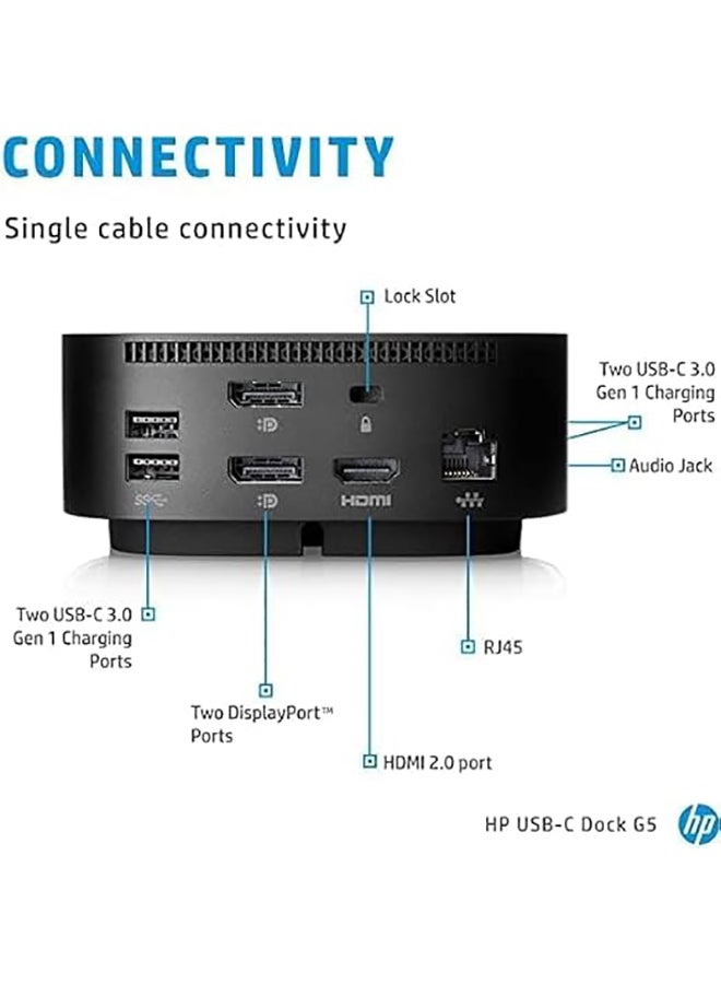 إتش بي USB-C Dock G5, Model Number: 26D32AA#ABL (Dock 2.0) Black  - Image 2