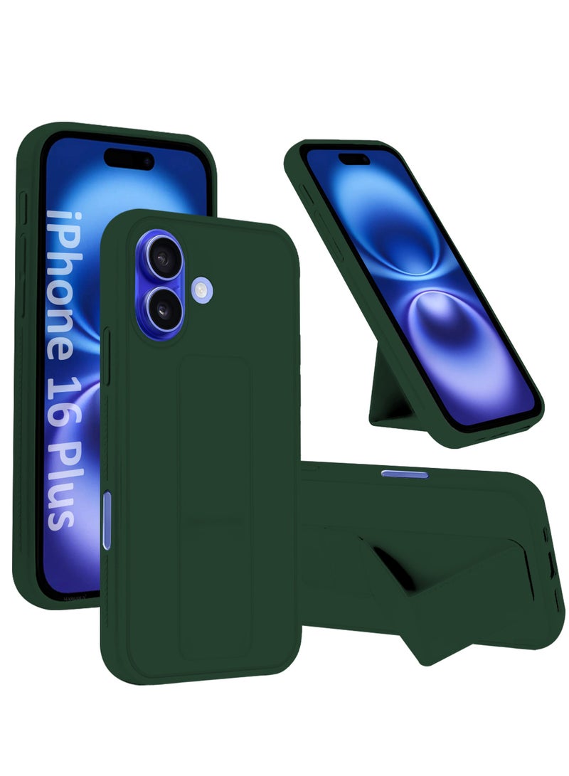 MARGOUN (for Apple iPhone 16 Plus) Case Premium PU Leather Back Cover with Stand Function Shockproof and Anti Scratch Case Cover with Finger Grip Green-1  - Image 1