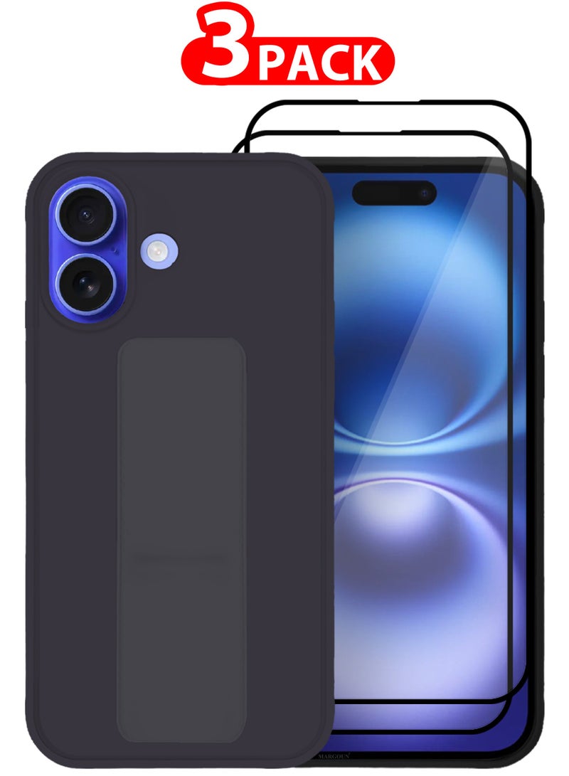 MARGOUN - (for Apple iPhone 16 Plus) 3Packs, Case  PU Leather Back Cover Stand Function Finger Grip Case Cover with Shock Proof Screen Protector Dark Purple-3 - Image 1