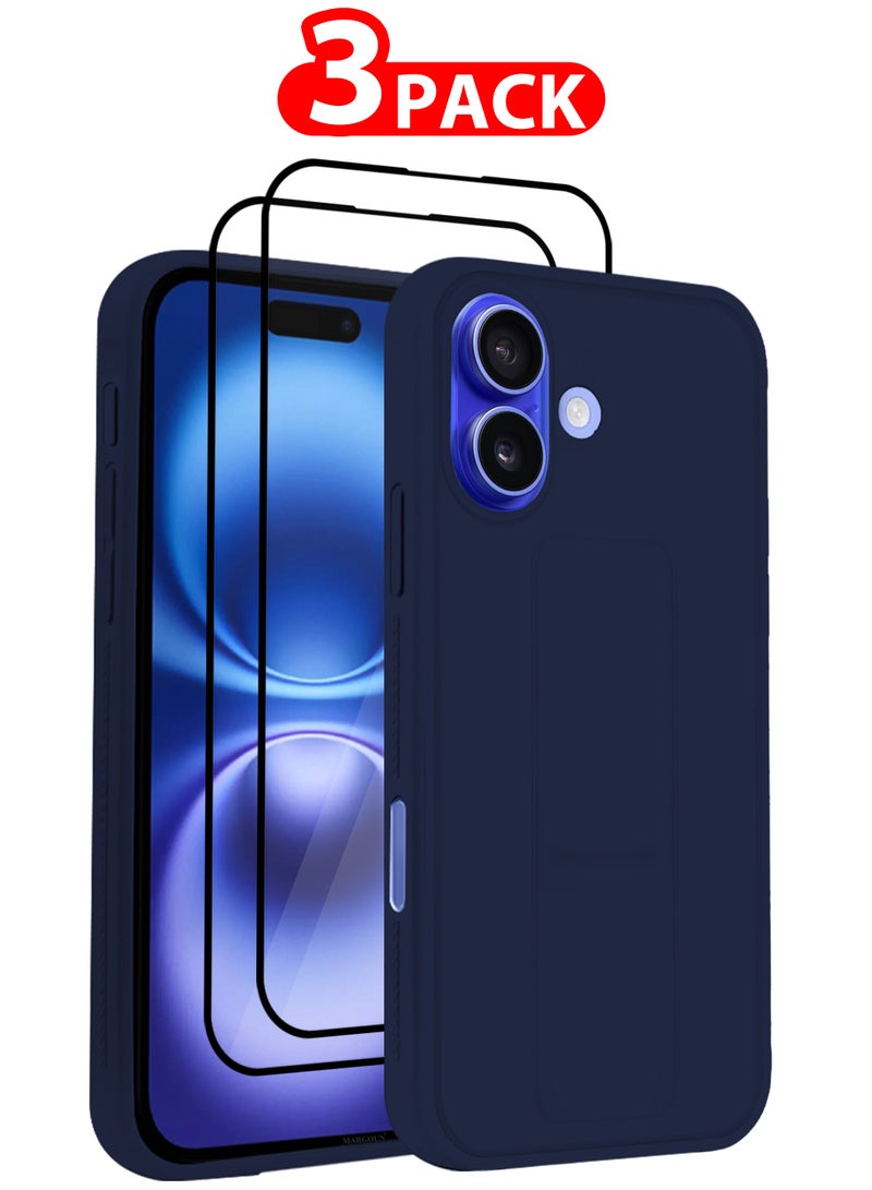 MARGOUN - (for Apple iPhone 16 Plus) 3Packs, Case  PU Leather Back Cover Stand Function Finger Grip Case Cover with Shock Proof Screen Protector Dark Blue-3 - Image 1