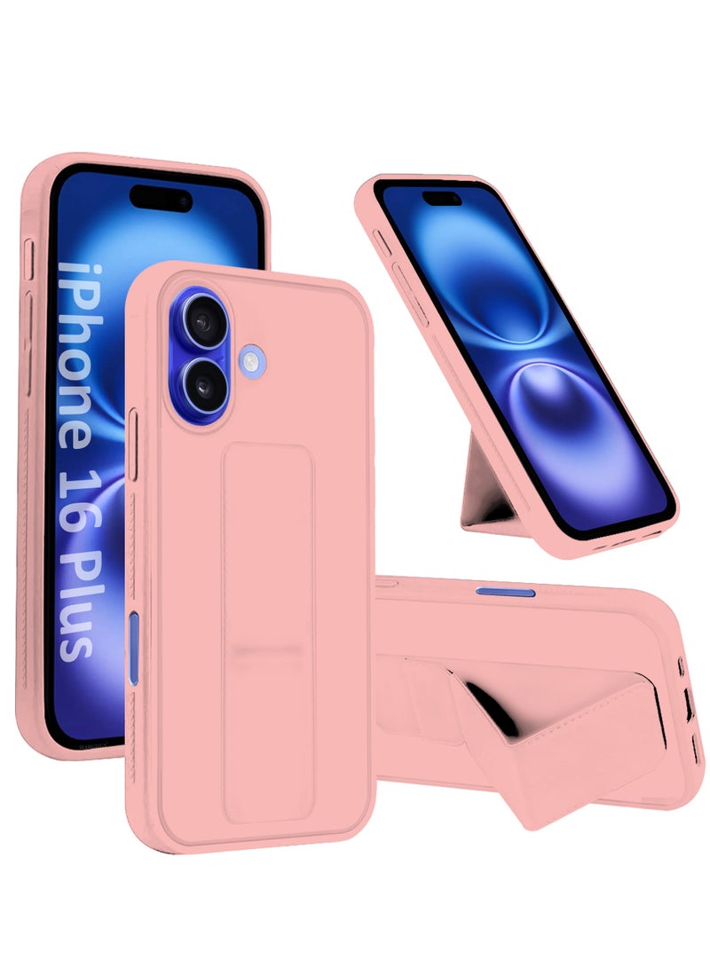 MARGOUN - (for Apple iPhone 16 Plus) Case Premium PU Leather Back Cover with Stand Function Shockproof and Anti Scratch Case Cover with Finger Grip Pink-1 - Image 1