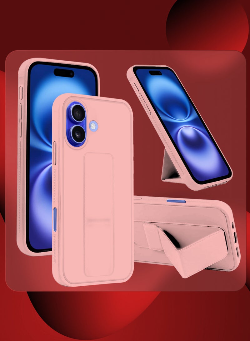 MARGOUN - (for Apple iPhone 16 Plus) Case Premium PU Leather Back Cover with Stand Function Shockproof and Anti Scratch Case Cover with Finger Grip Pink-1 - Image 1