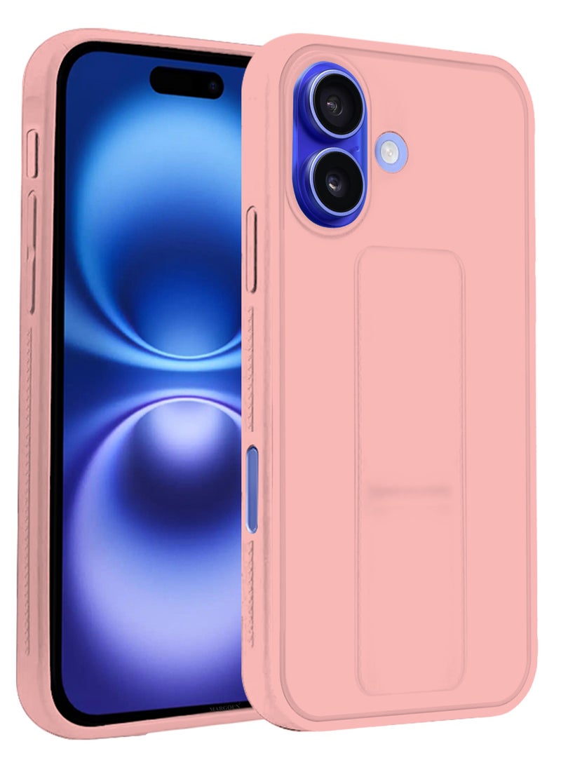 MARGOUN - (for Apple iPhone 16 Plus) Case Premium PU Leather Back Cover with Stand Function Shockproof and Anti Scratch Case Cover with Finger Grip Pink-1 - Image 1