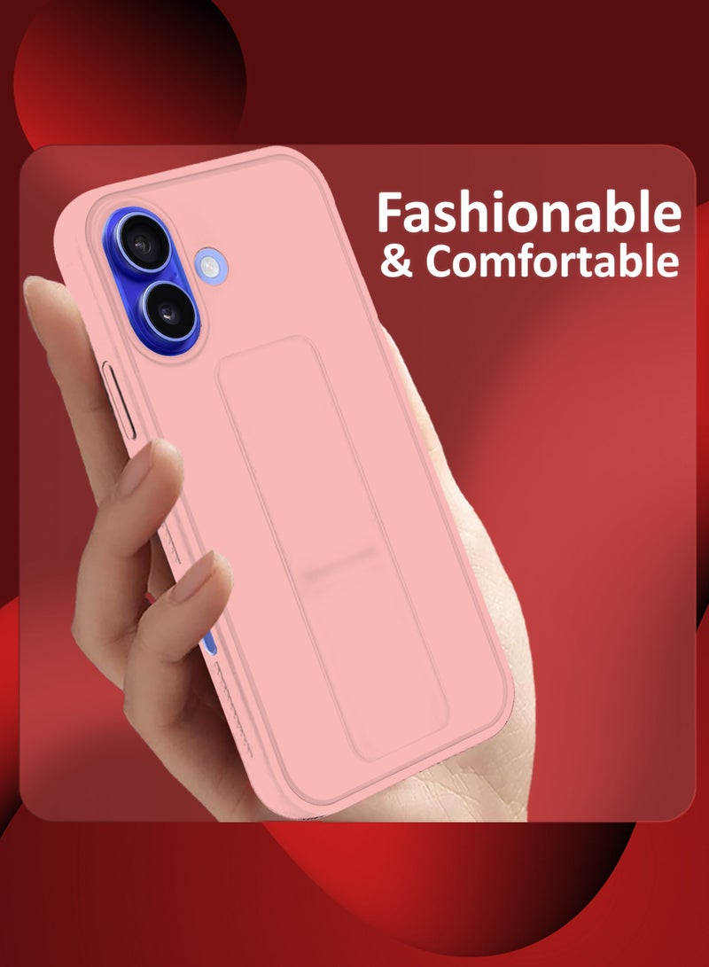 MARGOUN - (for Apple iPhone 16 Plus) Case Premium PU Leather Back Cover with Stand Function Shockproof and Anti Scratch Case Cover with Finger Grip Pink-1 - Image 1