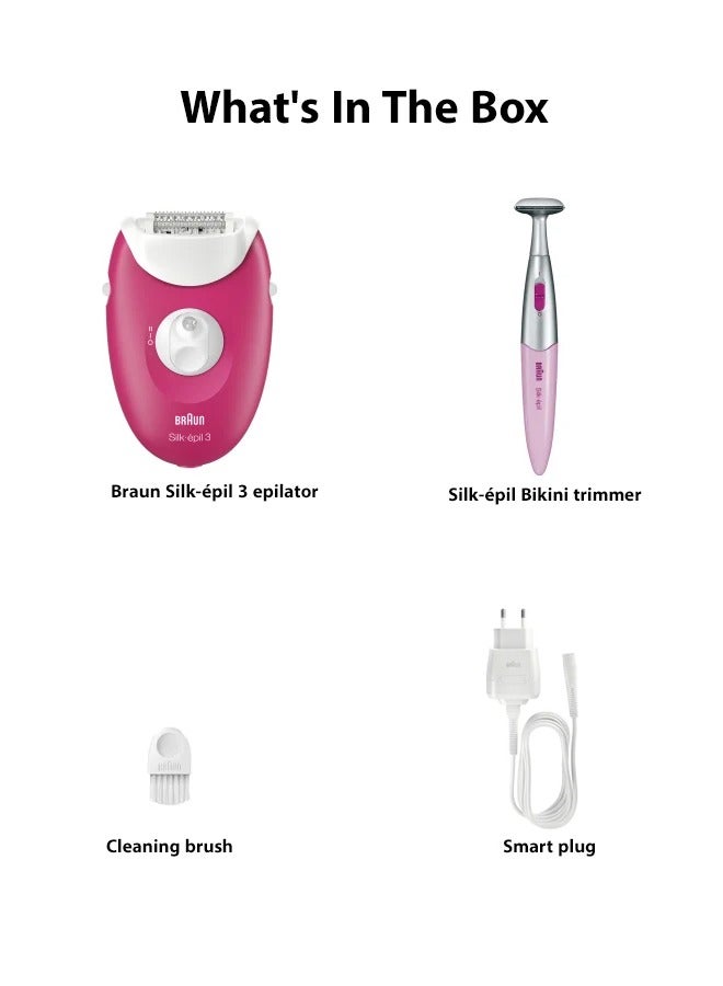BRAUN Silk-epil 3 SkinSpa 3202 Epilator, Bikini Trimmer, Cleaning Brush,  Smart Light, Corded - Image 5