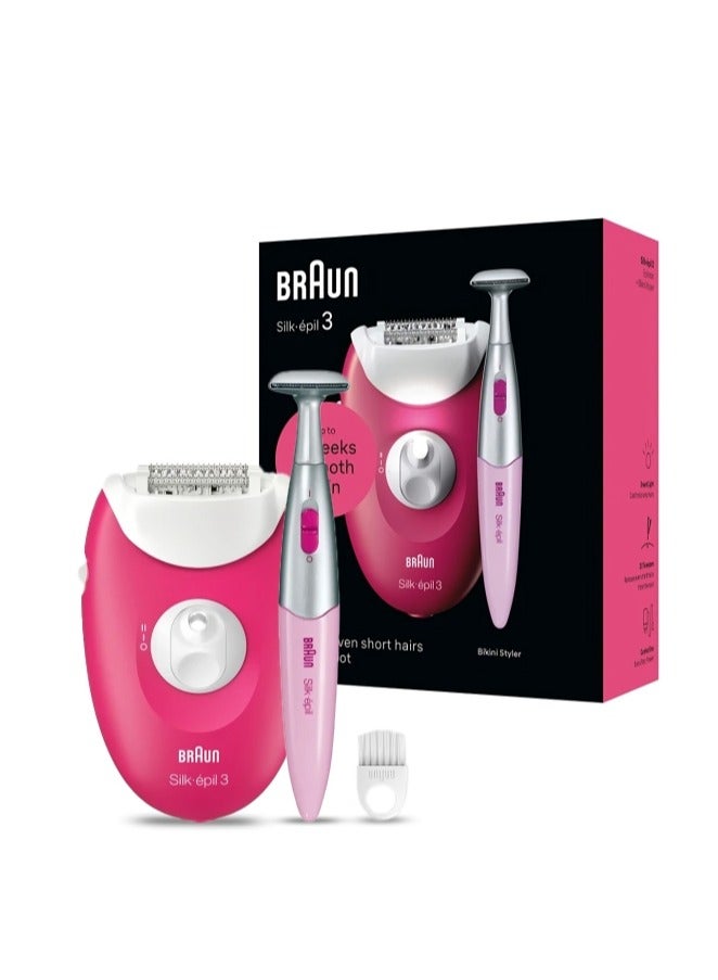 BRAUN Silk-epil 3 SkinSpa 3202 Epilator, Bikini Trimmer, Cleaning Brush,  Smart Light, Corded - Image 1