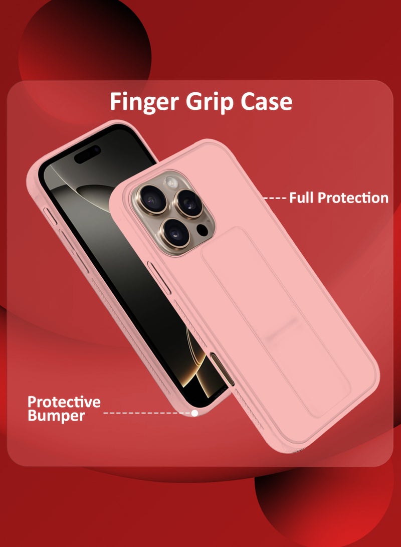 MARGOUN (for Apple iPhone 16 Pro) Case Premium PU Leather Back Cover with Stand Function Shockproof and Anti Scratch Case Cover with Finger Grip Pink-1  - Image 3