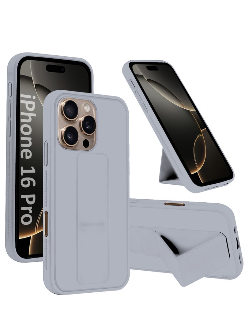 MARGOUN (for Apple iPhone 16 Pro) Case Premium PU Leather Back Cover with Stand Function Shockproof and Anti Scratch Case Cover with Finger Grip Grey-1  - Image 1