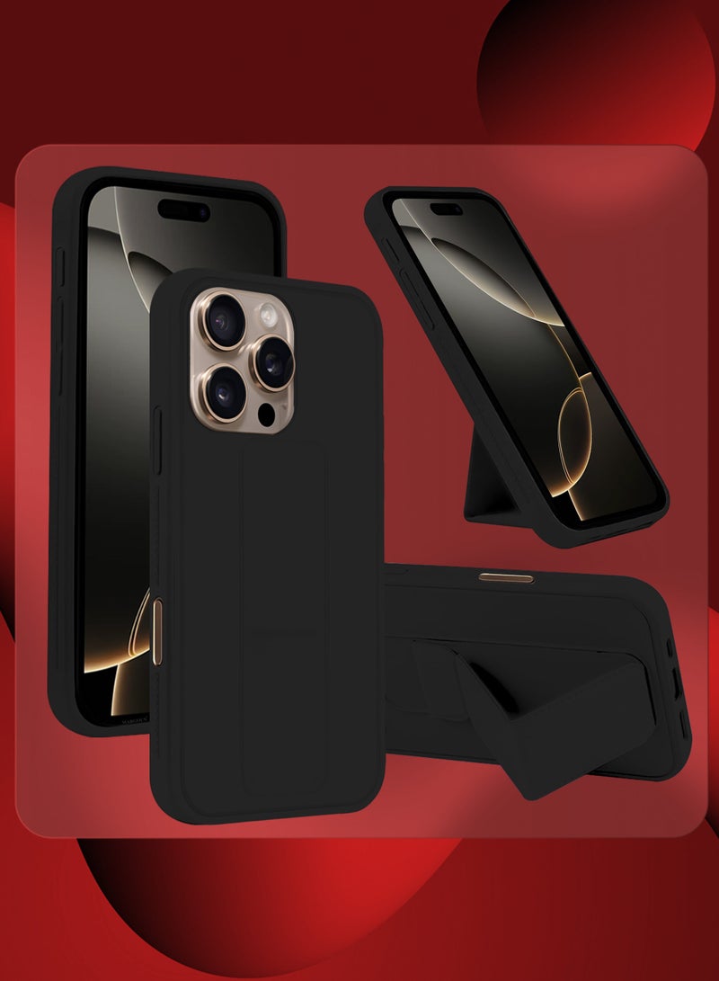 MARGOUN (for Apple iPhone 16 Pro) 2Packs, Case Cover PU Leather Back Cover with Stand Function and Finger Grip, Shockproof Screen Protector Black-2 - Image 4