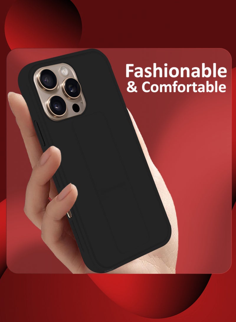 MARGOUN (for Apple iPhone 16 Pro) 2Packs, Case Cover PU Leather Back Cover with Stand Function and Finger Grip, Shockproof Screen Protector Black-2 - Image 2