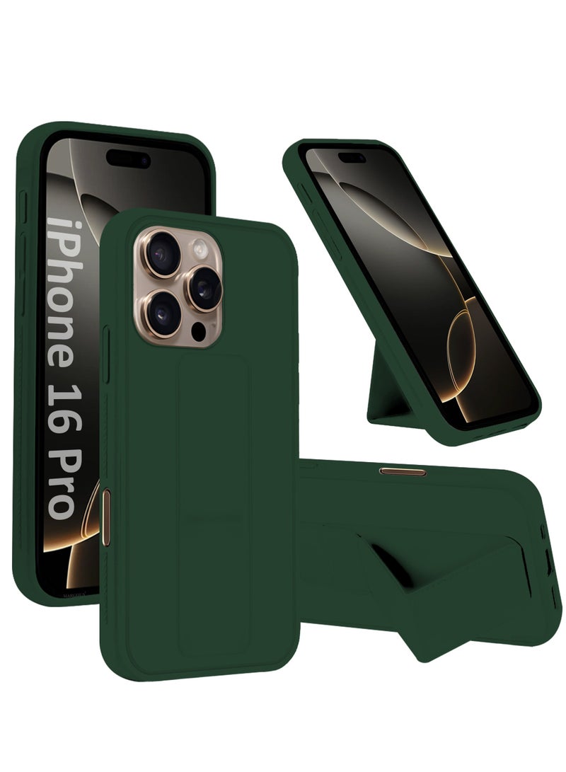 MARGOUN (for Apple iPhone 16 Pro) Case Premium PU Leather Back Cover with Stand Function Shockproof and Anti Scratch Case Cover with Finger Grip Green-1  - Image 1