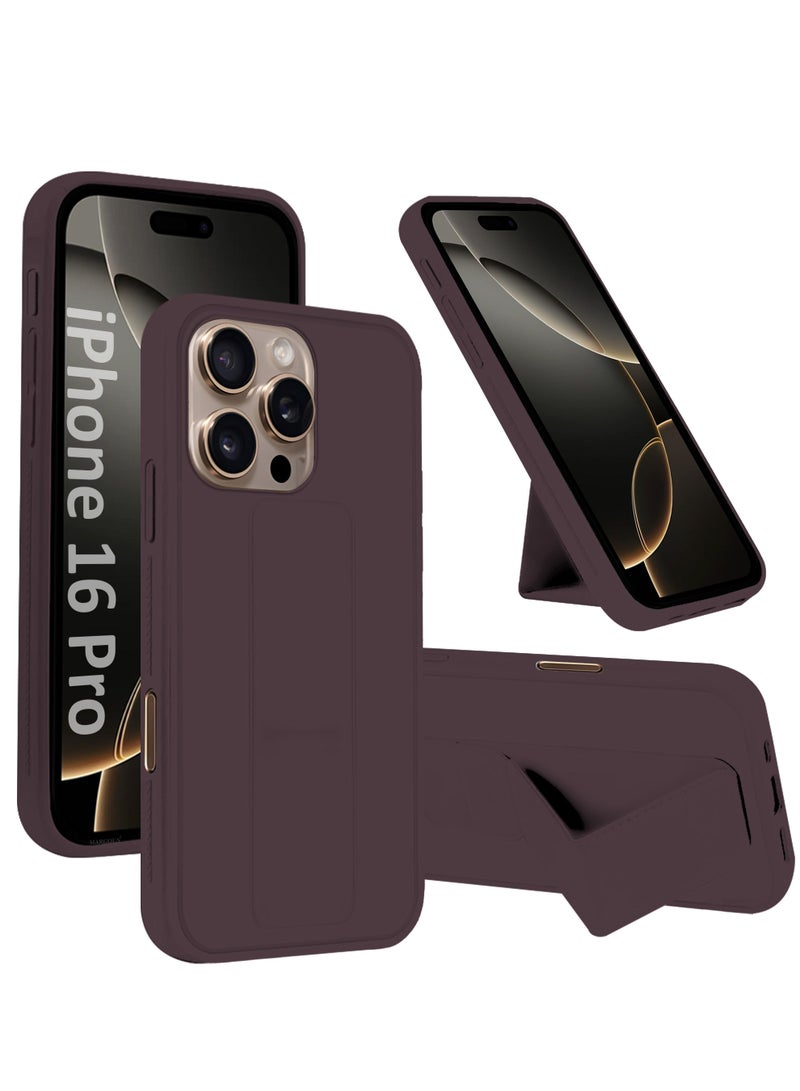 MARGOUN (for Apple iPhone 16 Pro) Case Premium PU Leather Back Cover with Stand Function Shockproof and Anti Scratch Case Cover with Finger Grip Merlot-1  - Image 1