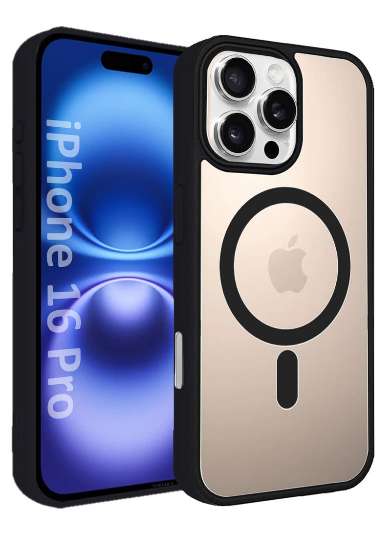 مارجون (for iPhone 16 Pro) Magsafe Case Cover Sidecolor Magnetic Strong Shockproof Protective Slim Thin Translucent Cover Black-1 - Image 1