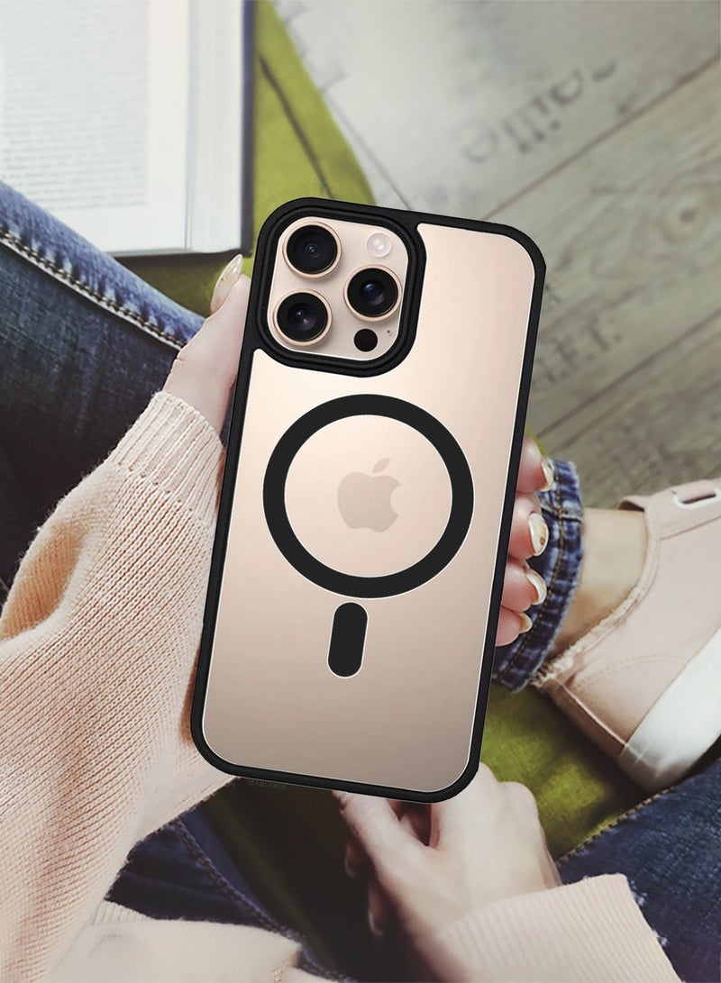 مارجون (for iPhone 16 Pro) Magsafe Case Cover Sidecolor Magnetic Strong Shockproof Protective Slim Thin Translucent Cover Black-1 - Image 5