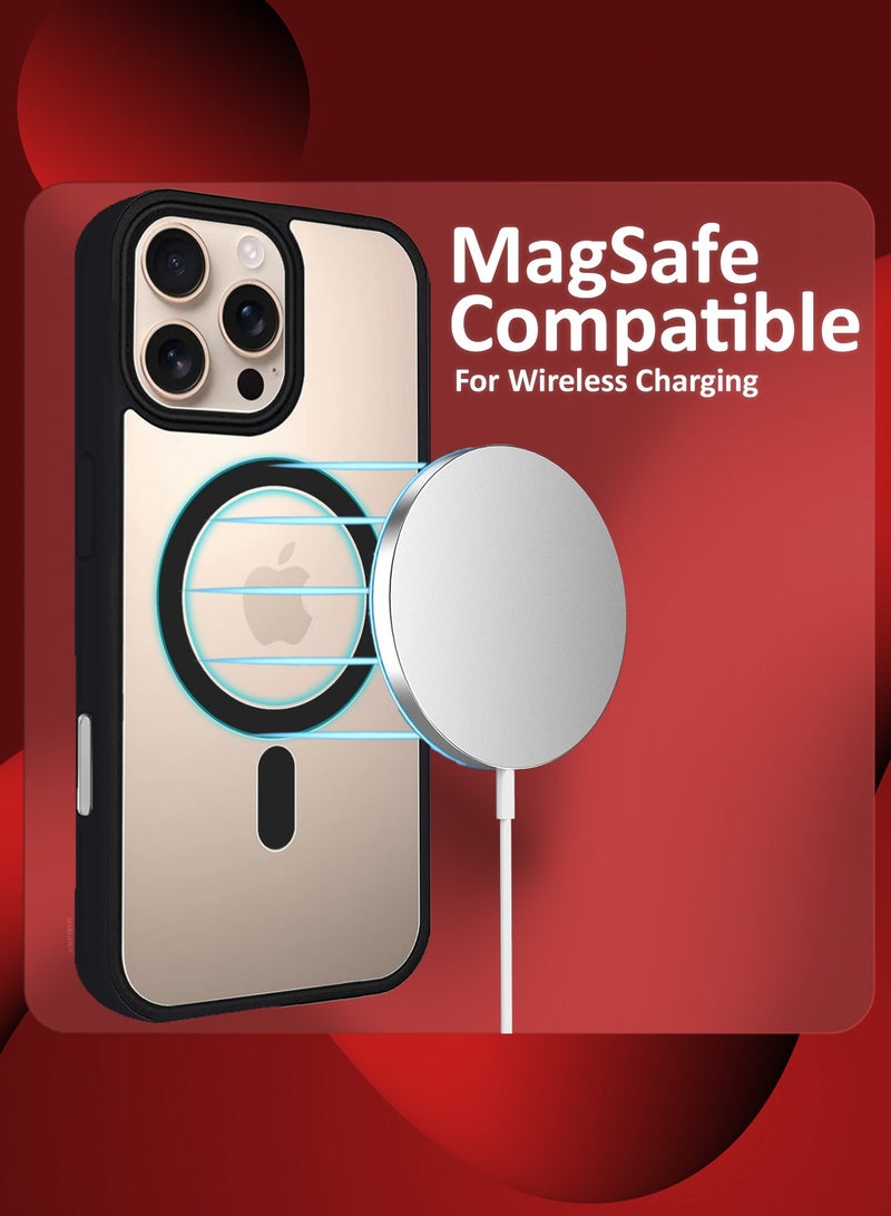 مارجون (for iPhone 16 Pro) Magsafe Case Cover Sidecolor Magnetic Strong Shockproof Protective Slim Thin Translucent Cover Black-1 - Image 4