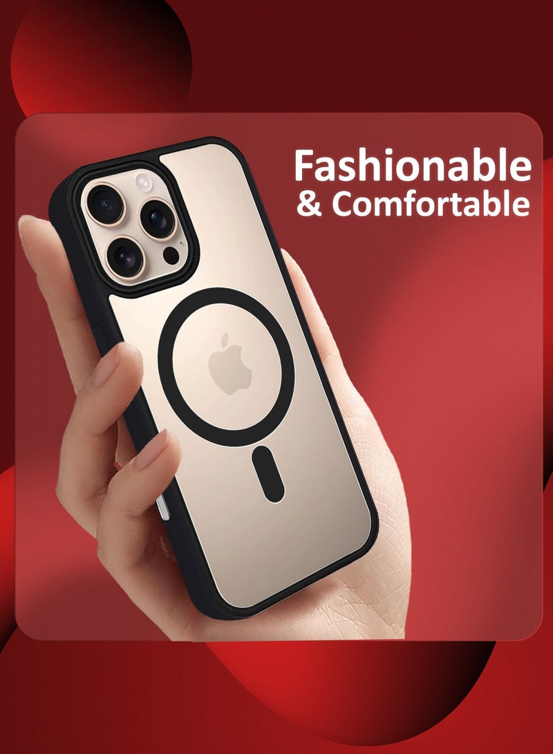 مارجون (for iPhone 16 Pro) Magsafe Case Cover Sidecolor Magnetic Strong Shockproof Protective Slim Thin Translucent Cover Black-1 - Image 3