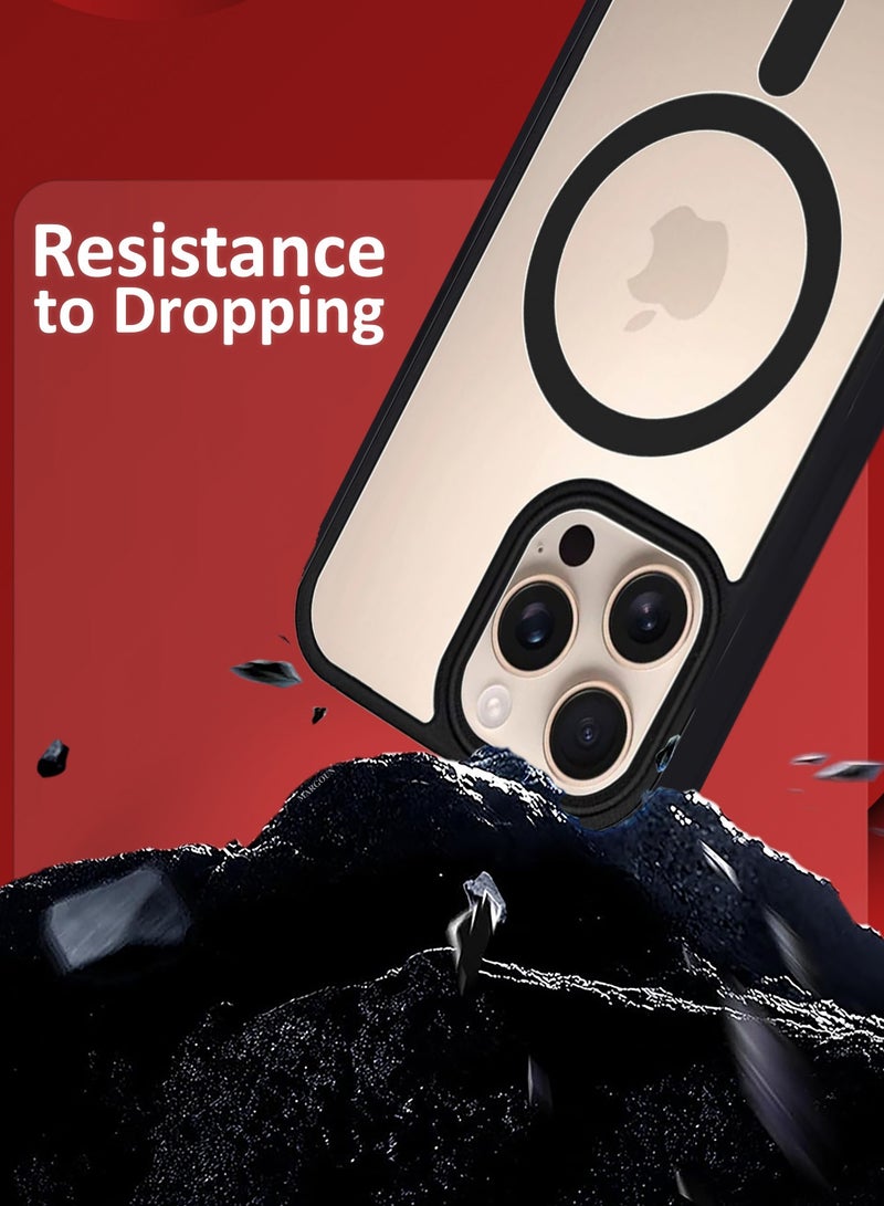 مارجون (for iPhone 16 Pro) Magsafe Case Cover Sidecolor Magnetic Strong Shockproof Protective Slim Thin Translucent Cover Black-1 - Image 2