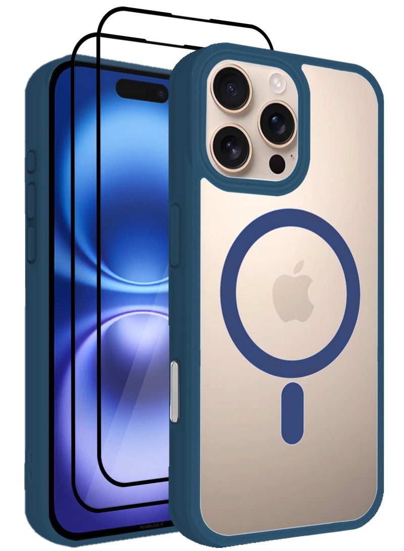 مارجون (for iPhone 16 Pro)  3Packs Magsafe Case Cover Sidecolor Magnetic Strong Shockproof Protective Slim Thin Translucent Cover with 2 Screen Protectors - Navy Blue-3 - Image 4