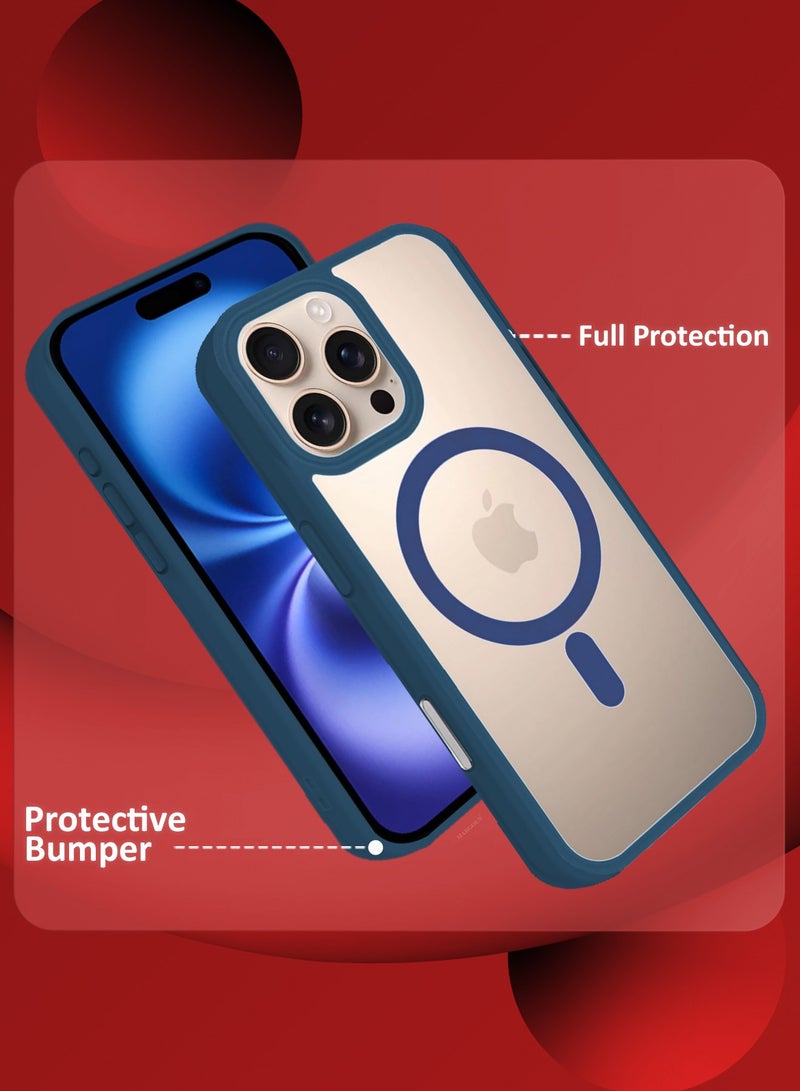 MARGOUN (for iPhone 16 Pro Max)  2Packs Magsafe Case Cover Sidecolor Magnetic Strong Shockproof Protective Slim Thin Translucent Cover with Screen Protector - Navy Blue-2 - Image 4