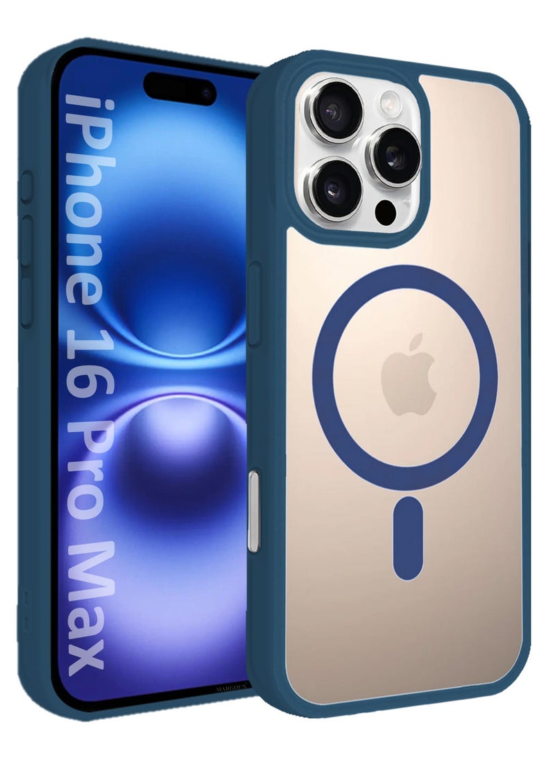MARGOUN (for iPhone 16 Pro Max)  2Packs Magsafe Case Cover Sidecolor Magnetic Strong Shockproof Protective Slim Thin Translucent Cover with Screen Protector - Navy Blue-2 - Image 3