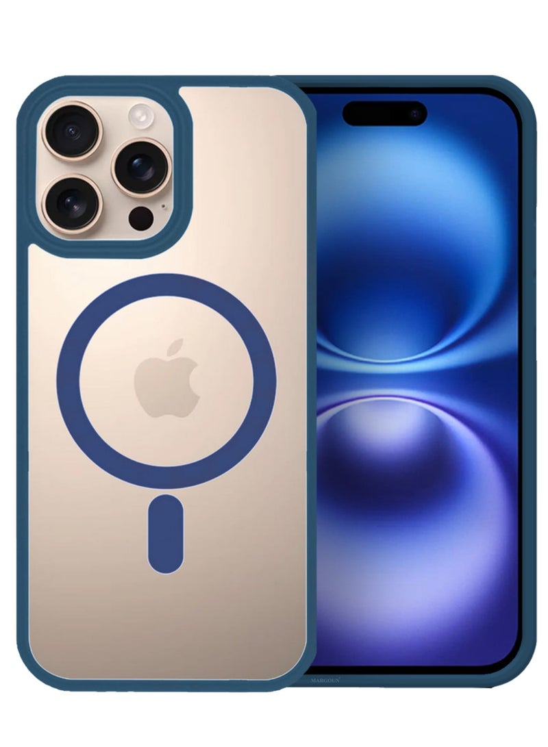 MARGOUN (for iPhone 16 Pro Max)  2Packs Magsafe Case Cover Sidecolor Magnetic Strong Shockproof Protective Slim Thin Translucent Cover with Screen Protector - Navy Blue-2 - Image 2