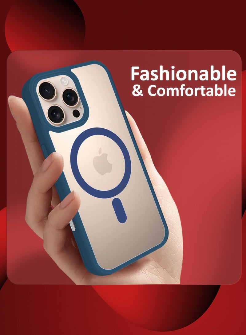 MARGOUN (for iPhone 16 Pro Max)  2Packs Magsafe Case Cover Sidecolor Magnetic Strong Shockproof Protective Slim Thin Translucent Cover with Screen Protector - Navy Blue-2 - Image 5