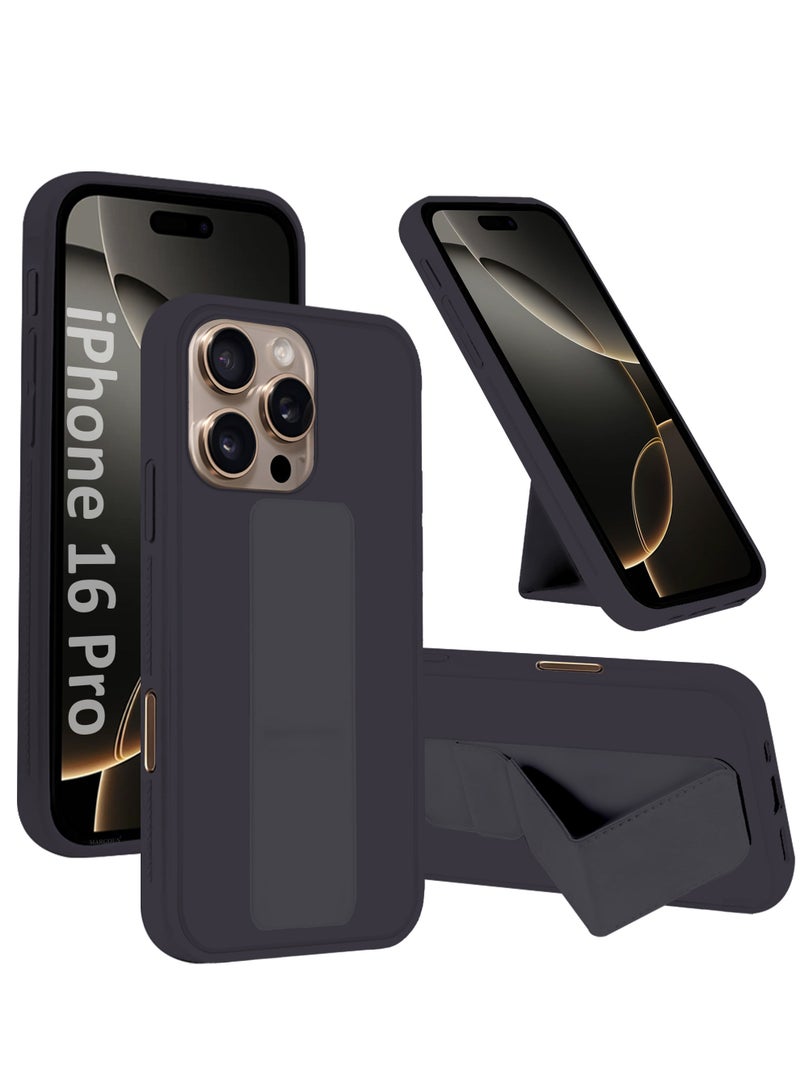 MARGOUN (for Apple iPhone 16 Pro) Case Premium PU Leather Back Cover with Stand Function Shockproof and Anti Scratch Case Cover with Finger Grip Dark Purple-1 - Image 1