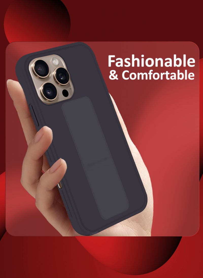 MARGOUN (for Apple iPhone 16 Pro) Case Premium PU Leather Back Cover with Stand Function Shockproof and Anti Scratch Case Cover with Finger Grip Dark Purple-1 - Image 4