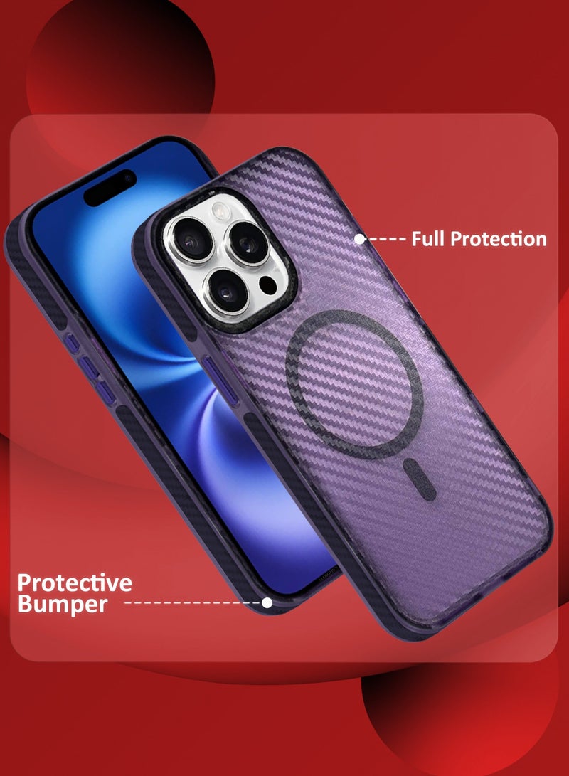 MARGOUN (for iPhone 15 Pro Max) Magsafe Case Cover Carbon Fiber Magnetic Strong Shockproof Protective Slim Thin Cover Transparent Matte - Purple  - Image 2