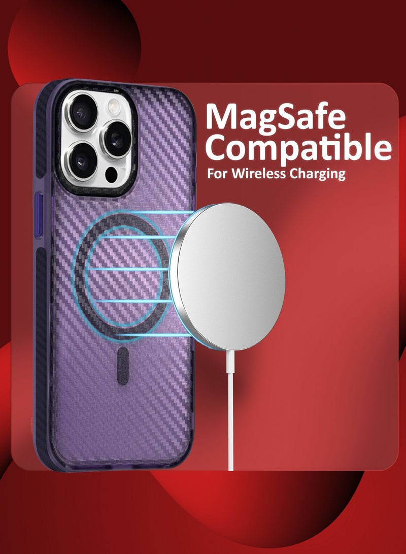 MARGOUN (for iPhone 15 Pro Max) Magsafe Case Cover Carbon Fiber Magnetic Strong Shockproof Protective Slim Thin Cover Transparent Matte - Purple  - Image 5
