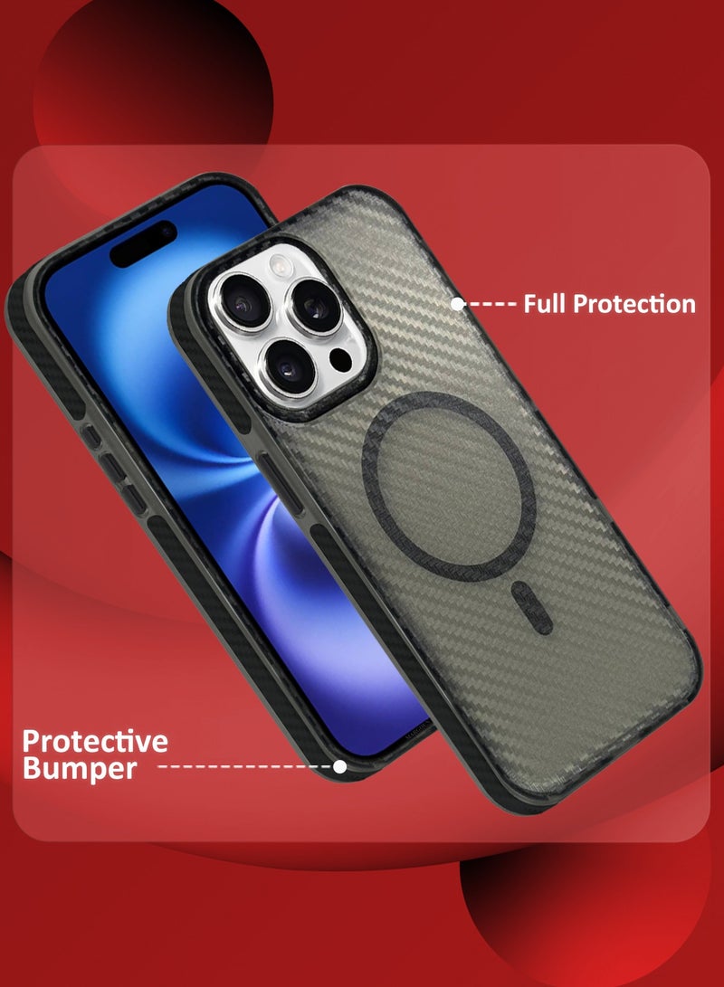 MARGOUN (for iPhone 15 Pro Max) Magsafe Case Cover Carbon Fiber Magnetic Strong Shockproof Protective Slim Thin Cover Transparent Matte Grey - Image 3