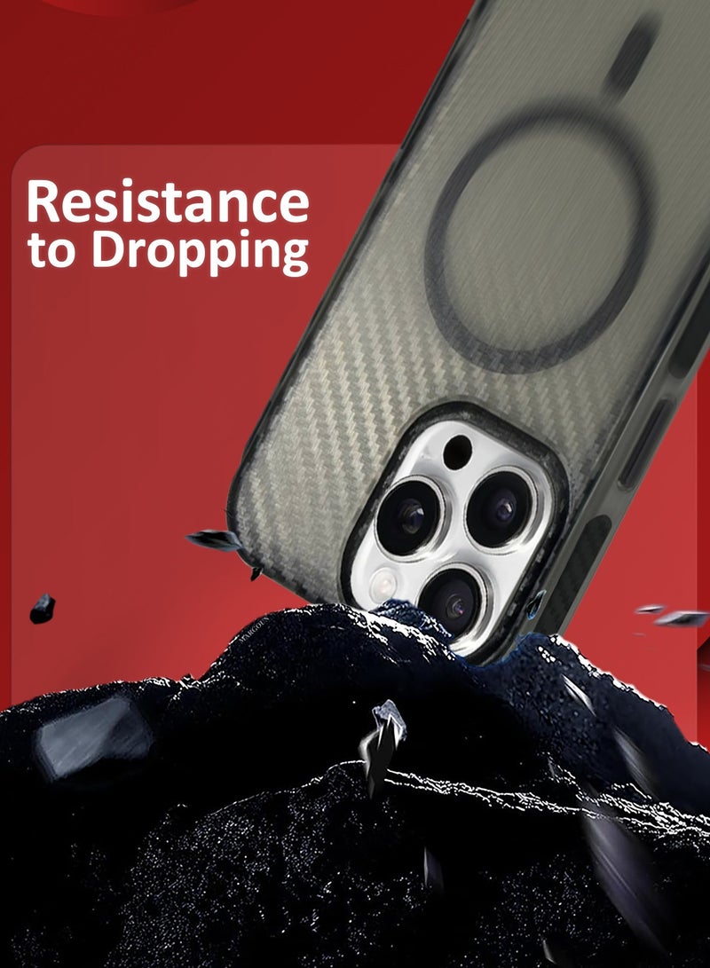 MARGOUN (for iPhone 15 Pro Max) Magsafe Case Cover Carbon Fiber Magnetic Strong Shockproof Protective Slim Thin Cover Transparent Matte Grey - Image 4