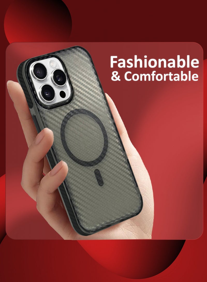 MARGOUN (for iPhone 15 Pro Max) Magsafe Case Cover Carbon Fiber Magnetic Strong Shockproof Protective Slim Thin Cover Transparent Matte Grey - Image 5