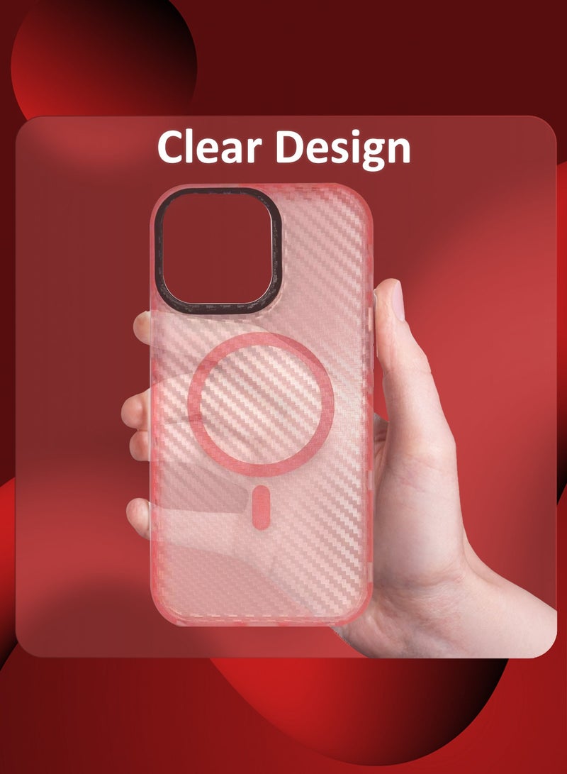 MARGOUN (for iPhone 15 Pro Max) Magsafe Case Cover Carbon Fiber Magnetic Strong Shockproof Protective Slim Thin Cover Transparent Matte - Pink - Image 5