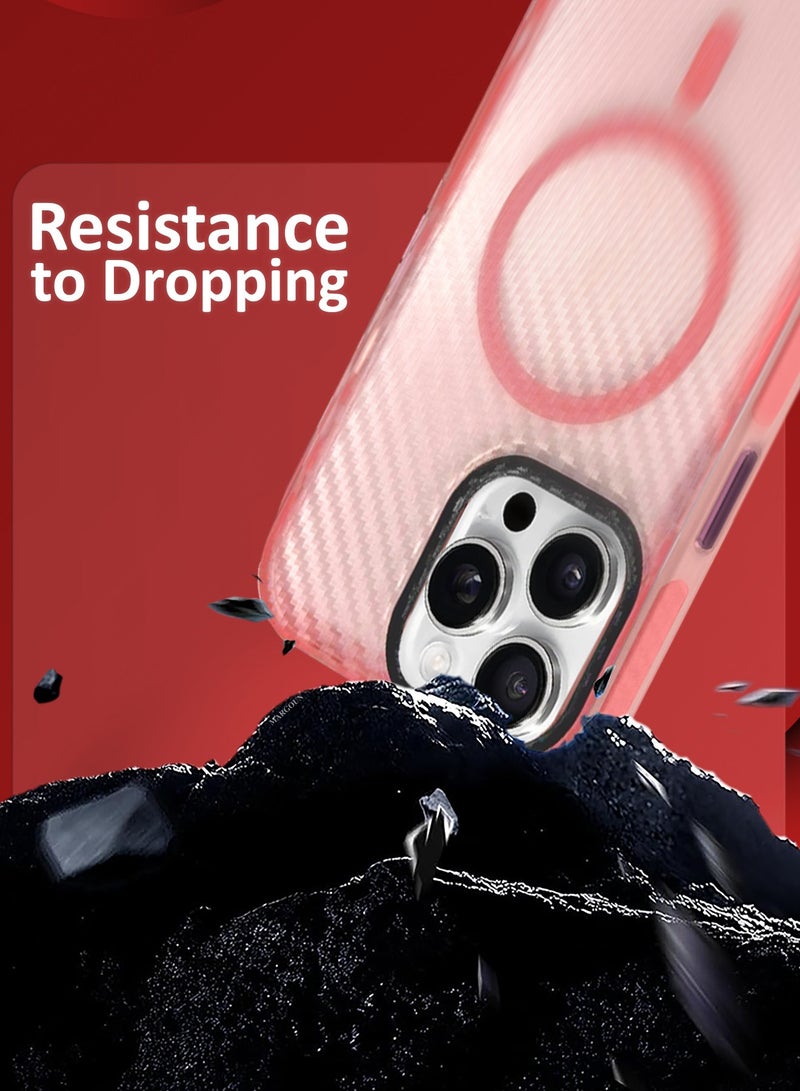 MARGOUN (for iPhone 15 Pro Max) Magsafe Case Cover Carbon Fiber Magnetic Strong Shockproof Protective Slim Thin Cover Transparent Matte - Pink - Image 2