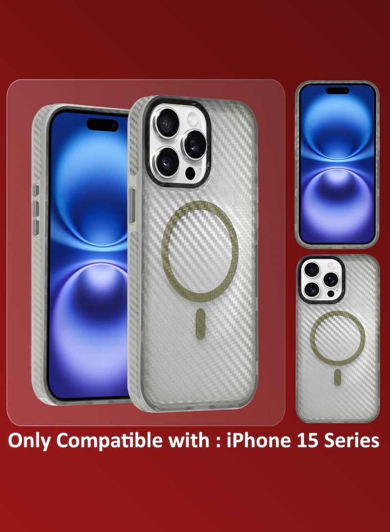 MARGOUN (for iPhone 15 Pro Max) 3Packs Magsafe Case Cover Carbon Fiber Magnetic Strong Shockproof Protective Slim Thin Cover Transparent Matte - White-2  - Image 2