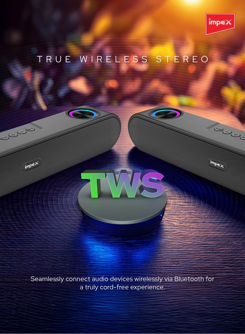 Bluetooth Speaker with 1600W PMPO, 2000mAh Battery, Bluetooth 5.3, RGB Lights, Dual Passive Radiators, USB/TF/AUX/FM/TWS/Hand-Free, Type C Charging, ABS Metal Body - BTS 2012 Black