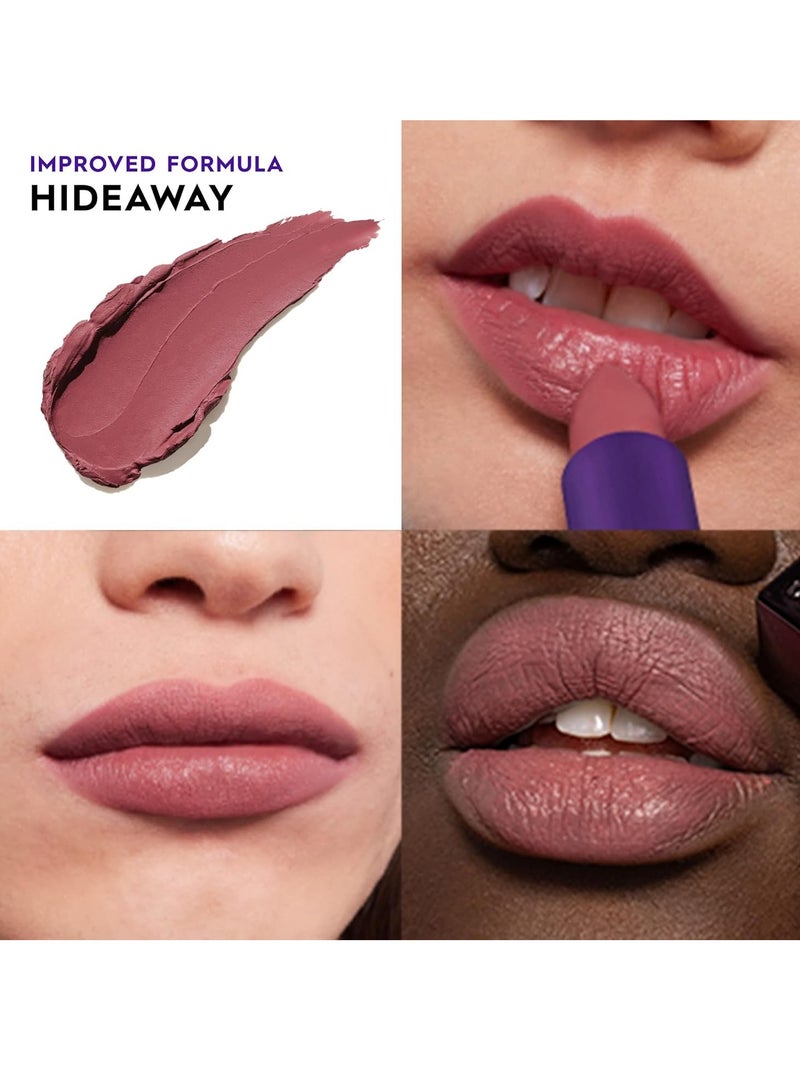 Urban Decay Vice Hydrating Lipstick, Long-lasting Cream Matte or Shine Finish, Creamy Formula, Moisturizing Lip Color with Aloe Vera & Avocado Oil, Vegan, Cruelty-free - 0.11 oz Hideaway (Deep Nude Mauve - Matte Finish)  - Image 4