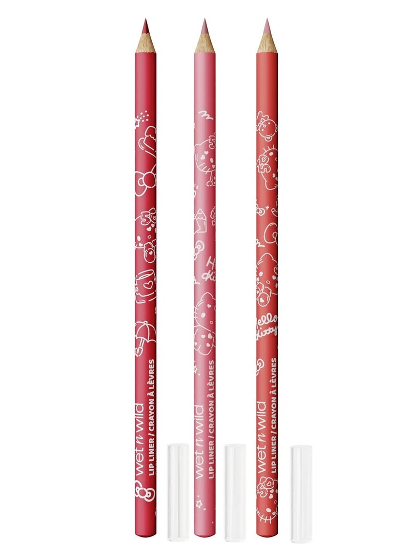 ويت اند وايلد Hello Kitty 3-Piece Lip Liner Pencil Set, Lip Defining Silky Smooth Formula, Highly Pigmented Long-Wearing Finish, Cruelty-Free & Vegan Multicolour - Image 1