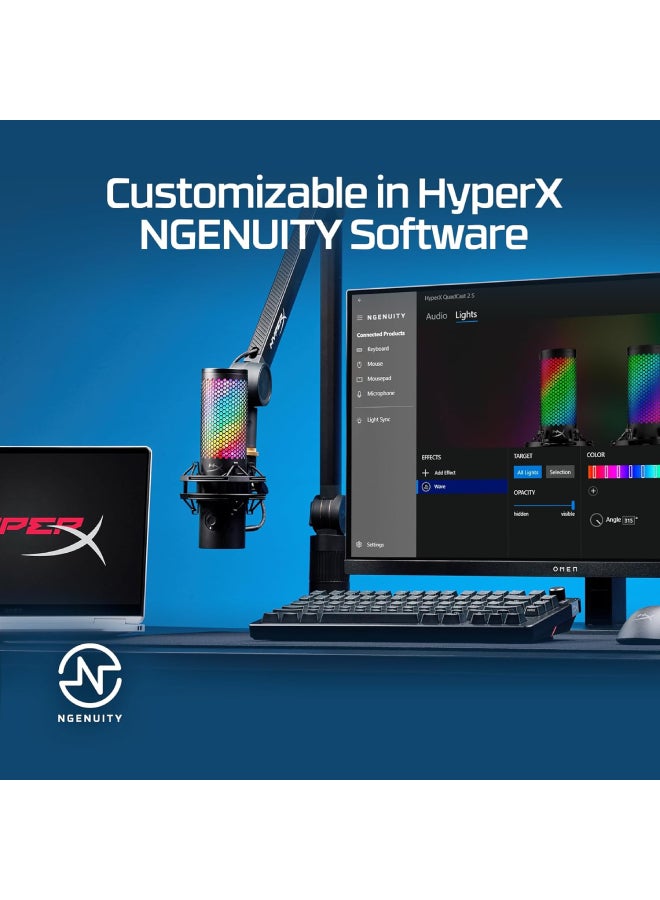 HYPERX - QuadCast 2 S – USB Microphone, with RGB Lighting, Streaming and Podcasting, with On-Board Controls, LED Lighting, Removable Shock Mount, PC, Mac, USB-C - Image 1
