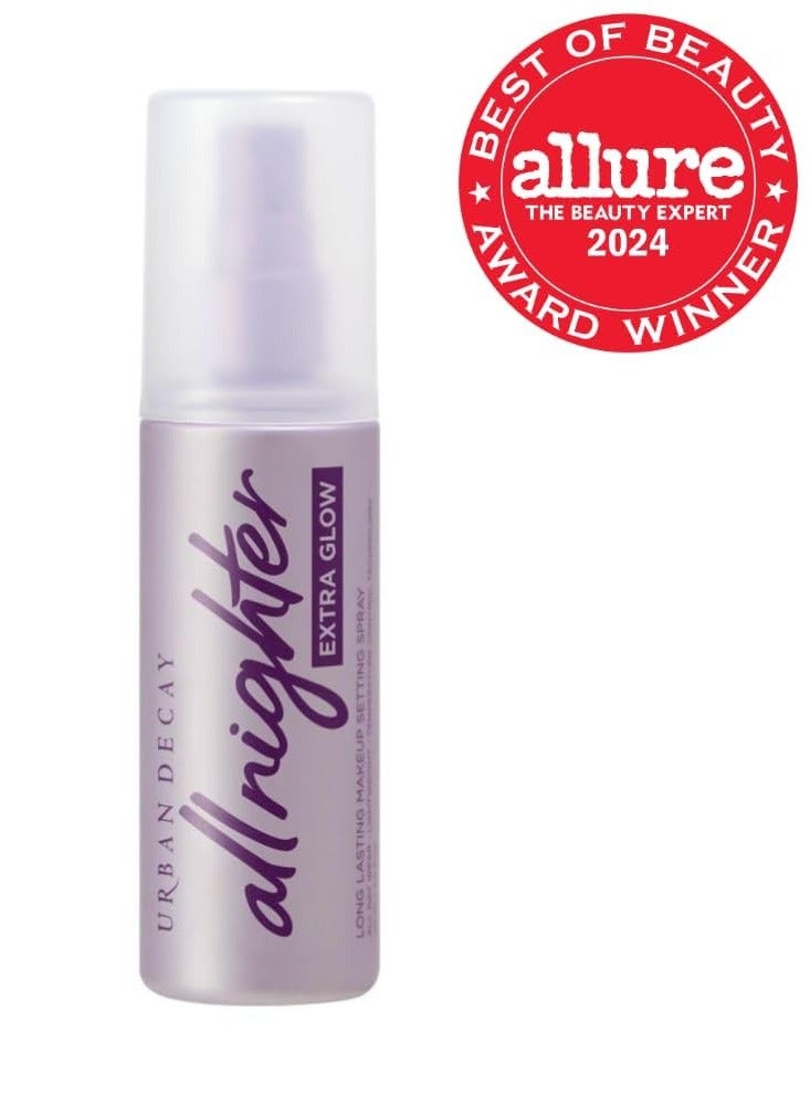 Urban Decay All Nighter Extra Glow Dewy Makeup Setting Spray for Face, Hyaluronic Acid & Agave Extract, Long-lasting 16 HR Wear, Radiant Finish, Temperature Control, Oil-free, Vegan - 4 fl oz Clear  - Image 2